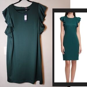 NWT Tommy Hilfiger Green Stretchy Scuba Ruffle Sleeve Sheath Dress Size 22W